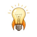 Yellow Lightbulb with Orange Rocket Wings Royalty Free Stock Photo