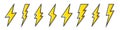 Yellow lightning bolt icons collection. Flash symbol, thunderbolt. Simple lightning strike sign. Vector illustration. Royalty Free Stock Photo