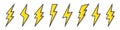 Yellow lightning bolt icons collection. Flash symbol, thunderbolt. Simple lightning strike sign. Vector illustration. Royalty Free Stock Photo