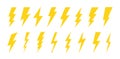 Yellow lightning bolt icons isolated on white background. Flash symbol, thunderbolt. Simple lightning strike sign. Vector Royalty Free Stock Photo
