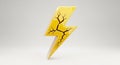 Yellow lightning bolt silhouette with cracked texture and tree branches silhouette Royalty Free Stock Photo