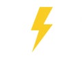 Yellow lightning bolt symbol with sharp, angular edges on a plain white background. Royalty Free Stock Photo