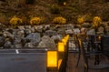 Yellow lights on patio banister