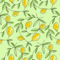 Yellow Lime on green seamless pattern