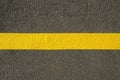 Yellow line on asphalt detail. Royalty Free Stock Photo