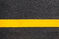 Yellow line on new asphalt detail Royalty Free Stock Photo