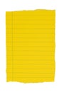 Yellow lined loose leaf notebook paper ripped rectangle isolated on white Royalty Free Stock Photo