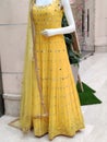 Yellow liner anarkali suit