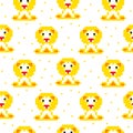 Yellow lion cartoon pixel art seamless pattern.