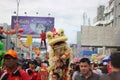Yellow lion dance during cap go meh celebration in Pontianak.