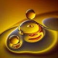 Yellow liquid drops cosmetic oil close-up. Skincare essence, haircare serum, golden.generative ai