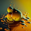 Yellow liquid drops cosmetic oil close-up. Skincare essence, haircare serum, golden.generative ai