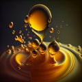 Yellow liquid drops cosmetic oil close-up. Skincare essence, haircare serum, golden.generative ai