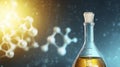 Yellow Liquid In Flask With Molecular Structures Background Image Royalty Free Stock Photo