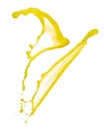 Yellow liquid flying explosion, pigment corn banana juice fresh float pour in mid air. Yellow paint color splash spill drop