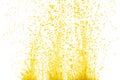 Yellow liquid flying explosion, pigment corn banana juice fresh float pour in mid air. Yellow paint color splash spill drop Royalty Free Stock Photo