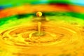 A yellow liquid water drop splashing in liquid paint Royalty Free Stock Photo