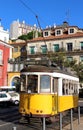 Yellow Lisbon tram, Portugal Royalty Free Stock Photo