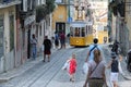 Yellow Lisbon tram, Portugal Royalty Free Stock Photo