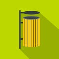 Yellow litter waste bin icon, flat style