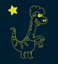 Yellow lizard dinosaur with smile on dark poster background with star