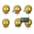 Yellow lolipop wrapped Programmer cute cartoon character with