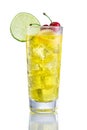 Yellow long Cocktail with lemon and cherry