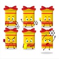 Yellow long gift box cartoon character working as a Football referee