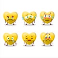 Yellow love gummy candy cartoon character with sad expression