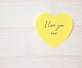 Yellow love heart post it note graphic with quote text - I love you Royalty Free Stock Photo