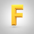 Yellow low poly alphabet letter F uppercase isolated on white background.