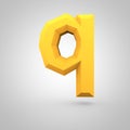 Yellow low poly alphabet letter Q lowercase isolated on white background.