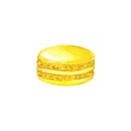 Yellow macaron. Hand drawn watercolor illustration. Isolated on white background.