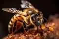 yellow macro closeup honey background pollen nature flying gold bee insect. Generative AI. Royalty Free Stock Photo