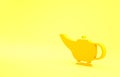 Yellow Magic lamp or Aladdin lamp icon isolated on yellow background. Spiritual lamp for wish. Minimalism concept. 3d Royalty Free Stock Photo