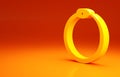 Yellow Magic symbol of Ouroboros icon isolated on orange background. Snake biting its own tail. Animal and infinity