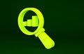 Yellow Magnifying glass and data analysis icon isolated on green background. Minimalism concept. 3d illustration 3D