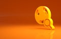 Yellow Magnifying glass with globe icon isolated on orange background. Analyzing the world. Global search sign