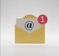 Yellow Mail or E-mail isolated on white background. Mail envelope icon. Mail notification with red marker One Message. Delivery Royalty Free Stock Photo