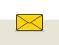 Yellow mail Envelope in flat design. Email icon. Messages vector icon with shadow