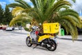 Yellow mail motorcycle for delivery of parcels and letters. 08.01.2020 Tenerife, Canary Islands