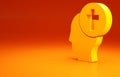 Yellow Man graves funeral sorrow icon isolated on orange background. The emotion of grief, sadness, sorrow, death