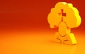 Yellow Man graves funeral sorrow icon isolated on orange background. The emotion of grief, sadness, sorrow, death