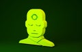 Yellow Man with third eye icon isolated on green background. The concept of meditation, vision of energy, aura Royalty Free Stock Photo