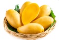 Yellow mango Beautiful skin In the basket In white background Royalty Free Stock Photo