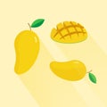 Yellow mango isolated on yellow background. Exotic fruit yellow mango isolated flat vector.