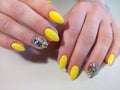 Yellow manicure nail design Royalty Free Stock Photo