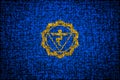 Yellow Manipura chakra sign sacred symbol on a blue background of shining stars, universe, flashing