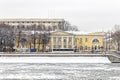 Yellow mansion with columns on Moskvoretskaya embankment in Moscow Royalty Free Stock Photo