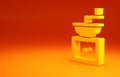 Yellow Manual coffee grinder icon isolated on orange background. Minimalism concept. 3d illustration 3D render